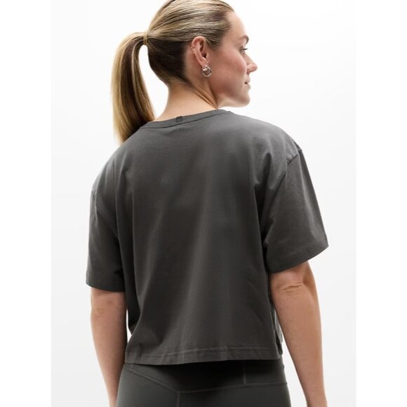 New Athleta M True Cotton Crop Tee Shadow Grey Medium Regular - Picture 2 of 4